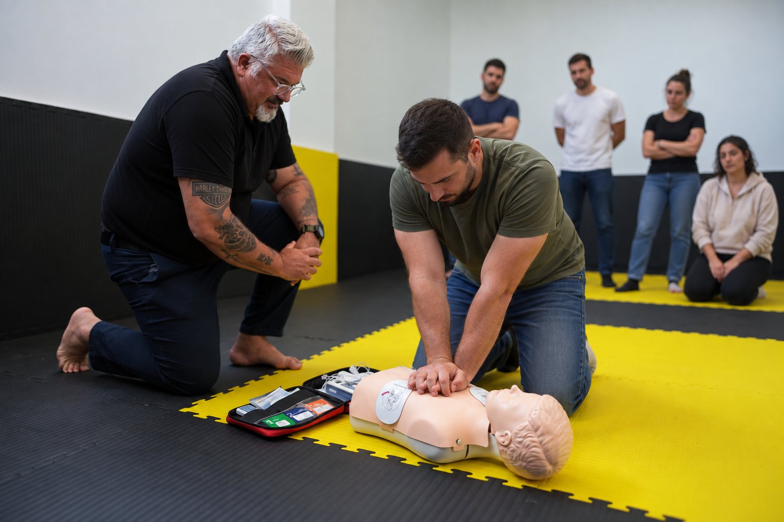 Exercice pratique de massage cardiaque sur mannequin